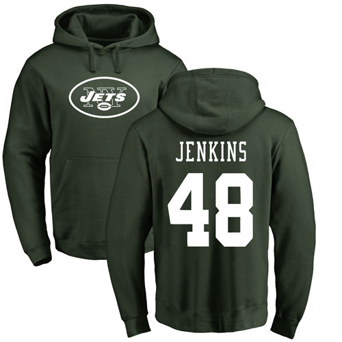 New York Jets Men Green Jordan Jenkins Name and Number Logo NFL Football 48 Pullover Hoodie Sweatshirts